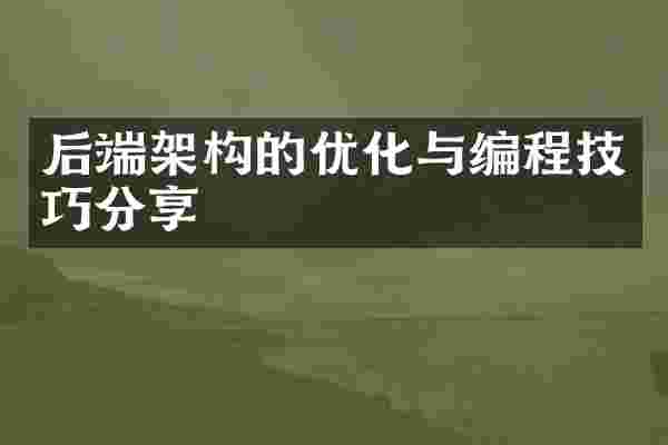 后端架构的优化与编程技巧分享
