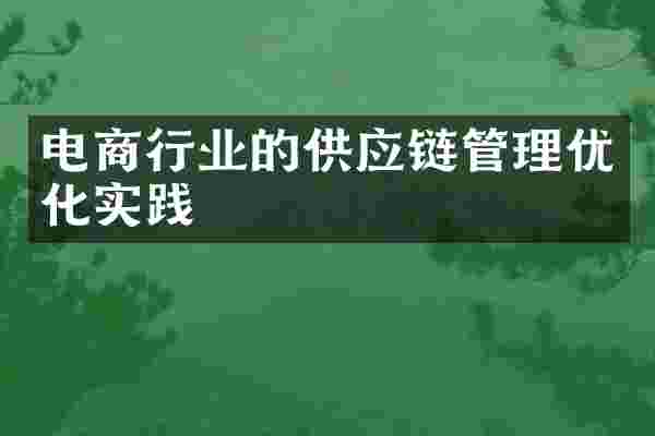 电商行业的供应链管理优化实践